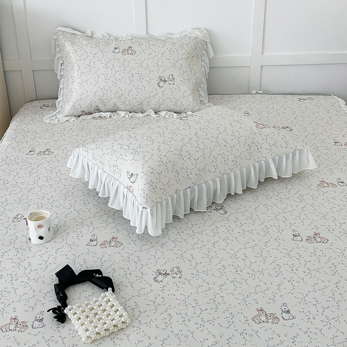 91家纺网 家纺一手货源 找家纺 昔可家纺 2024新款A类900D仙仙雪纺床裙冰丝席 花楹兔