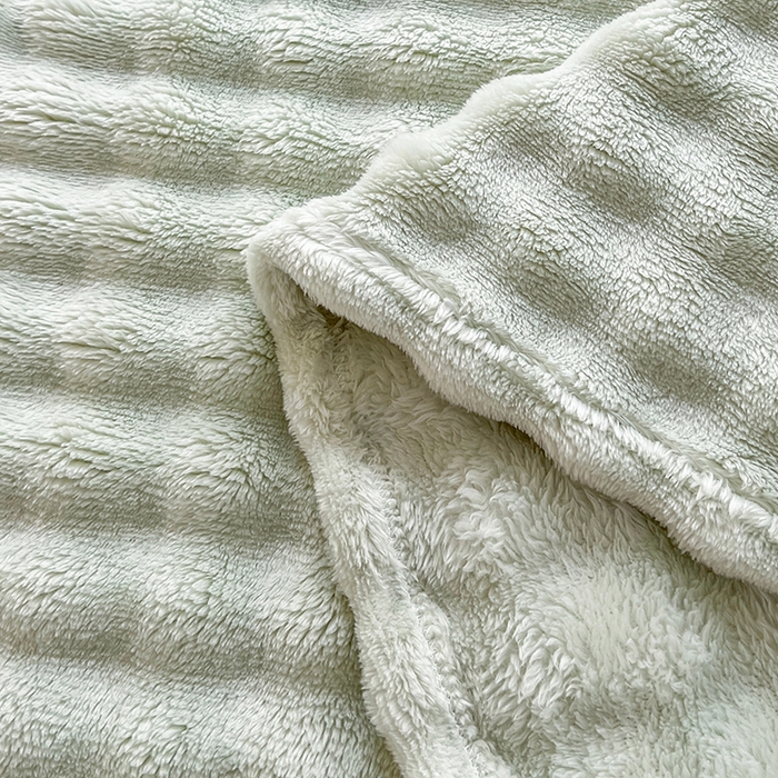 91家纺网 家纺一手货源 找家纺 芸锦豪 2024新款仿兔毛泡泡绒毛毯-卷边款毛毯 茶绿-卷边