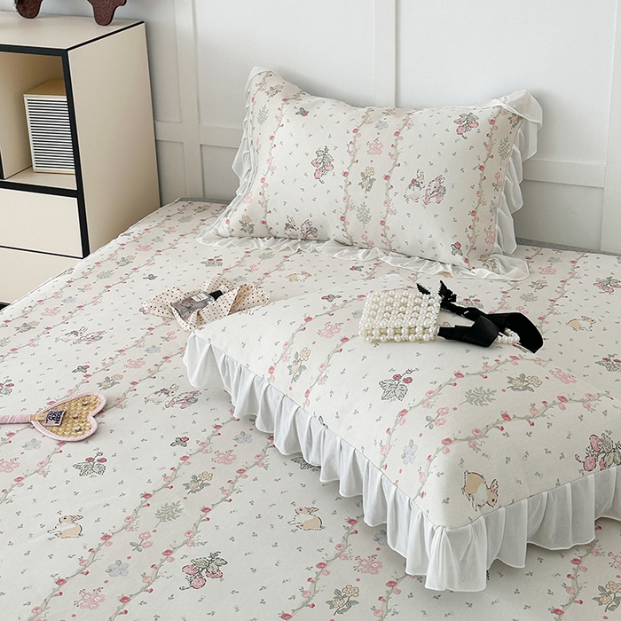 91家纺网 家纺一手货源 找家纺 昔可家纺 2024新款A类900D仙仙雪纺床裙冰丝席 花朵小兔