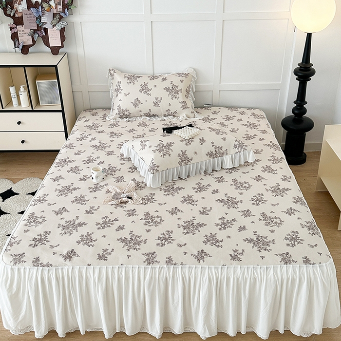 91家纺网 家纺一手货源 找家纺 昔可家纺 2024新款A类900D仙仙雪纺床裙冰丝席 素描玫瑰