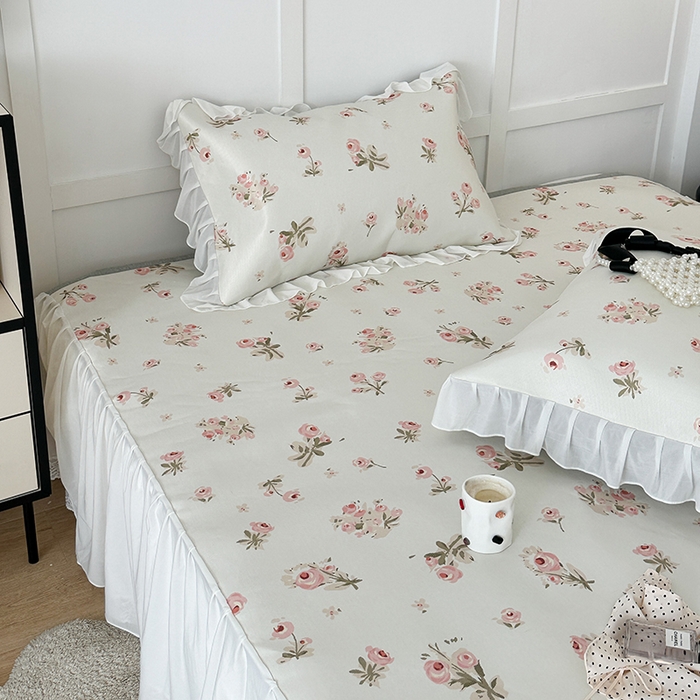 91家纺网 家纺一手货源 找家纺 昔可家纺 2024新款A类900D仙仙雪纺床裙冰丝席 韩系碎花