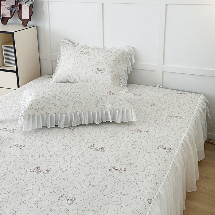 91家纺网 家纺一手货源 找家纺 昔可家纺 2024新款A类900D仙仙雪纺床裙冰丝席 花楹兔