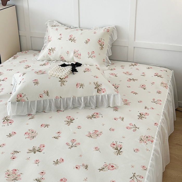 91家纺网 家纺一手货源 找家纺 昔可家纺 2024新款A类900D仙仙雪纺床裙冰丝席 韩系碎花