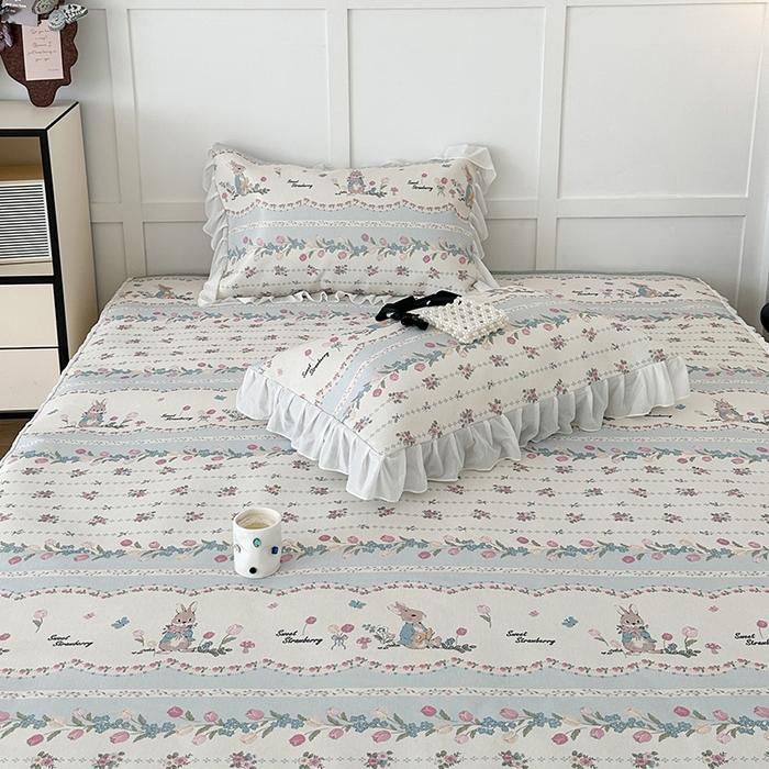 91家纺网 家纺一手货源 找家纺 昔可家纺 2024新款A类900D仙仙雪纺床裙冰丝席 郁金香布兰兔