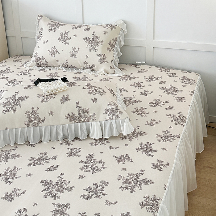 91家纺网 家纺一手货源 找家纺 昔可家纺 2024新款A类900D仙仙雪纺床裙冰丝席 素描玫瑰