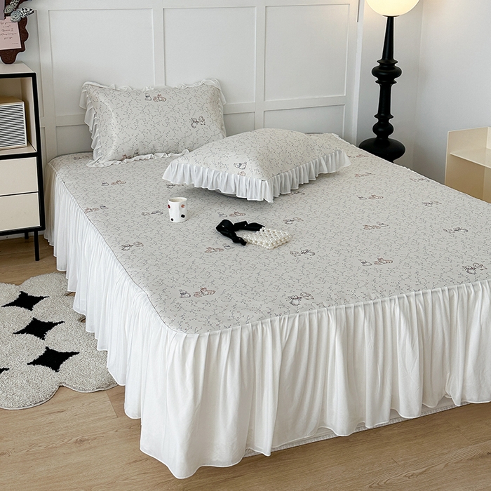 91家纺网 家纺一手货源 找家纺 昔可家纺 2024新款A类900D仙仙雪纺床裙冰丝席 花楹兔