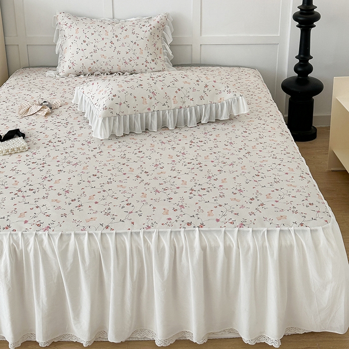 91家纺网 家纺一手货源 找家纺 昔可家纺 2024新款A类900D仙仙雪纺床裙冰丝席 花园萌兔