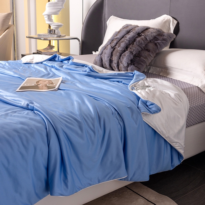 91家纺网 家纺一手货源 找家纺 小芽 2024新款凉感丝夏被 蓝+白