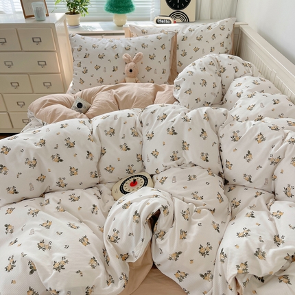 91家纺网 家纺一手货源 找家纺 顾里家纺 2024新款ins韩系华夫格四件套 复古碎花