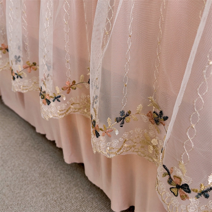 91家纺网 家纺一手货源 找家纺 恒爱家纺 2024新款倾国倾城系列冰豆豆凉感床裙款 豆沙