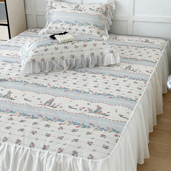 91家纺网 家纺一手货源 找家纺 昔可家纺 2024新款A类900D仙仙雪纺床裙冰丝席 郁金香布兰兔