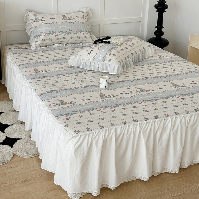 91家纺网 家纺一手货源 找家纺 昔可家纺 2024新款A类900D仙仙雪纺床裙冰丝席 郁金香布兰兔