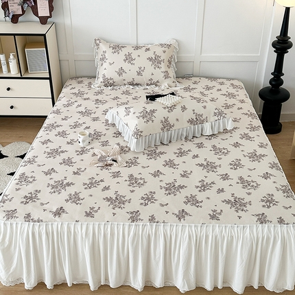 昔可家纺 2024新款A类900D仙仙雪纺床裙冰丝席 素描玫瑰