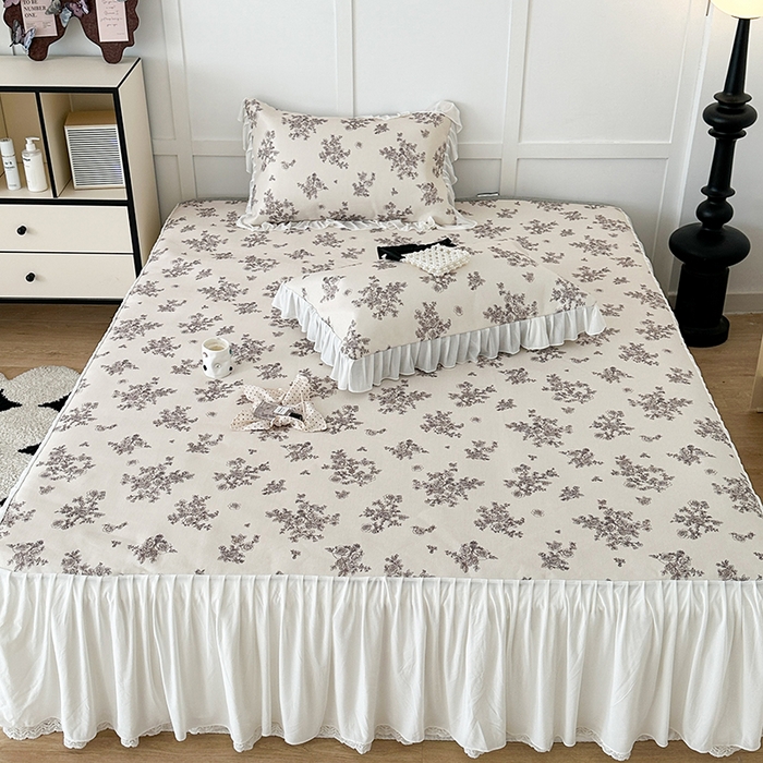 91家纺网 家纺一手货源 找家纺 昔可家纺 2024新款A类900D仙仙雪纺床裙冰丝席 素描玫瑰