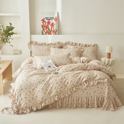 91家纺网 家纺一手货源 找家纺 恒爱家纺 2024新款全棉甜美少女四件套 秋意盎然