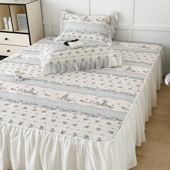 91家纺网 家纺一手货源 找家纺 昔可家纺 2024新款A类900D仙仙雪纺床裙冰丝席 郁金香布兰兔