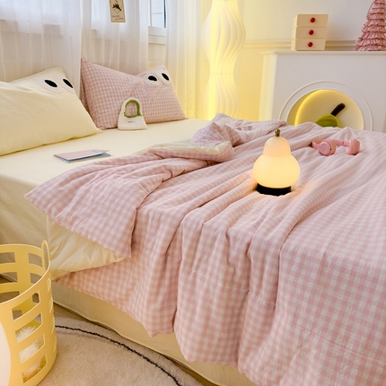 颜选 2024新款热款大眼睛夏被单品夏被四件套 粉小格