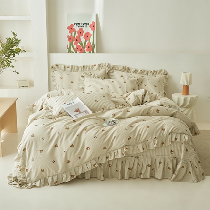 恒爱家纺 2024新款全棉甜美少女四件套 泰迪熊