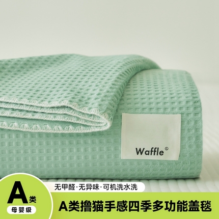 艾佳 2025新款多功能午睡毯空调毯秋冬床单床盖华夫格双层复合四季毯 薄荷曼波蓝