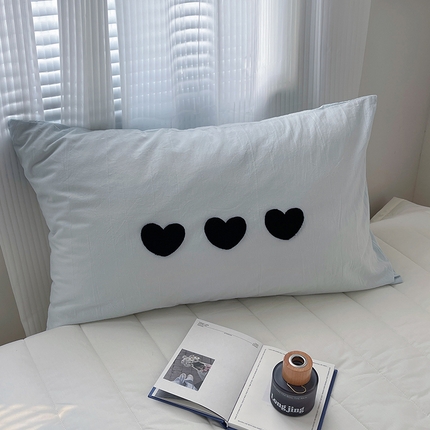 桃子家居 2024新款A类纯棉水洗棉毛巾绣奶油少女甜心系列学生单枕套 毛巾绣爱心单枕套兰