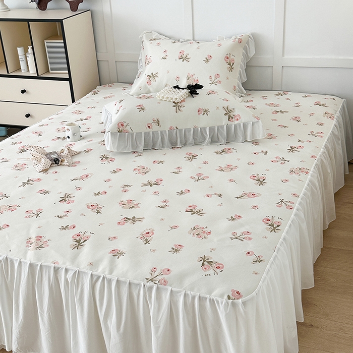 91家纺网 家纺一手货源 找家纺 昔可家纺 2024新款A类900D仙仙雪纺床裙冰丝席 韩系碎花