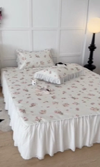 91家纺网 家纺一手货源 找家纺 昔可家纺 2024新款A类900D仙仙雪纺床裙冰丝席 韩系碎花