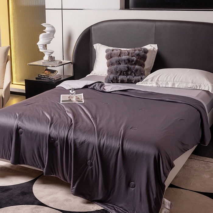 91家纺网 家纺一手货源 找家纺 小芽 2024新款凉感丝夏被 深灰+浅灰