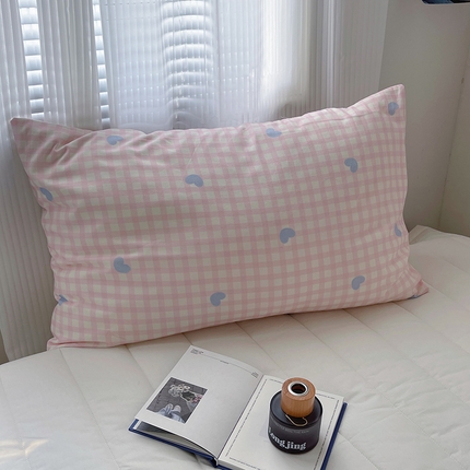 桃子家居 2024新款A类纯棉水洗棉毛巾绣奶油少女甜心系列学生单枕套 水洗棉爱心单枕套粉兰