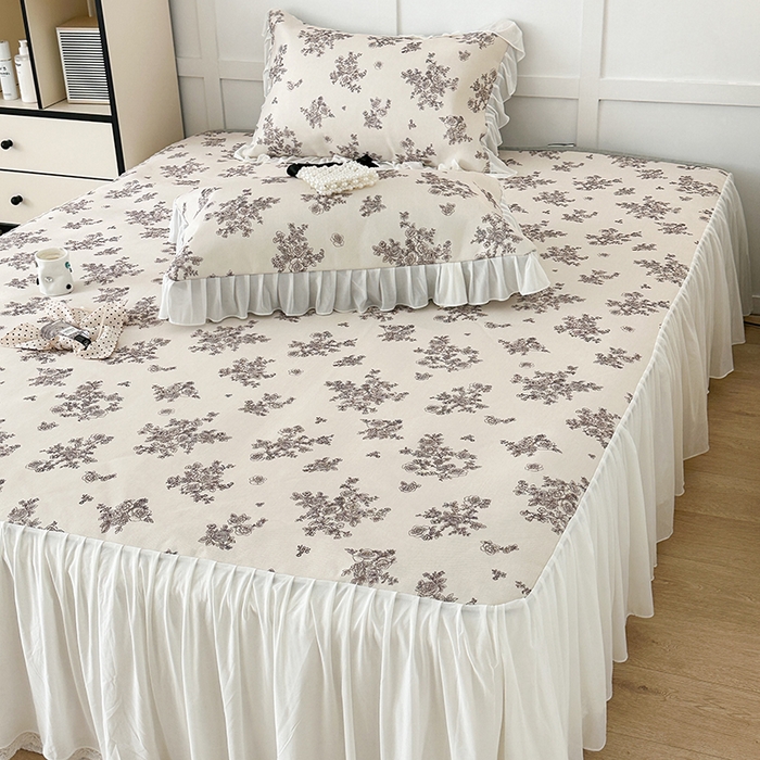 91家纺网 家纺一手货源 找家纺 昔可家纺 2024新款A类900D仙仙雪纺床裙冰丝席 素描玫瑰