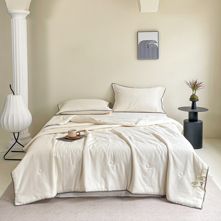 91家纺网 家纺一手货源 找家纺 一加一 2025新款全棉色织水洗棉水波纹提花大豆夏被 水波纹-珍珠白