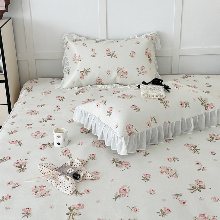 91家纺网 家纺一手货源 找家纺 昔可家纺 2024新款A类900D仙仙雪纺床裙冰丝席 韩系碎花