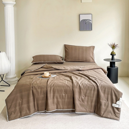 91家纺网 家纺一手货源 找家纺 （总）一加一 2025新款全棉色织水洗棉水波纹提花大豆夏被