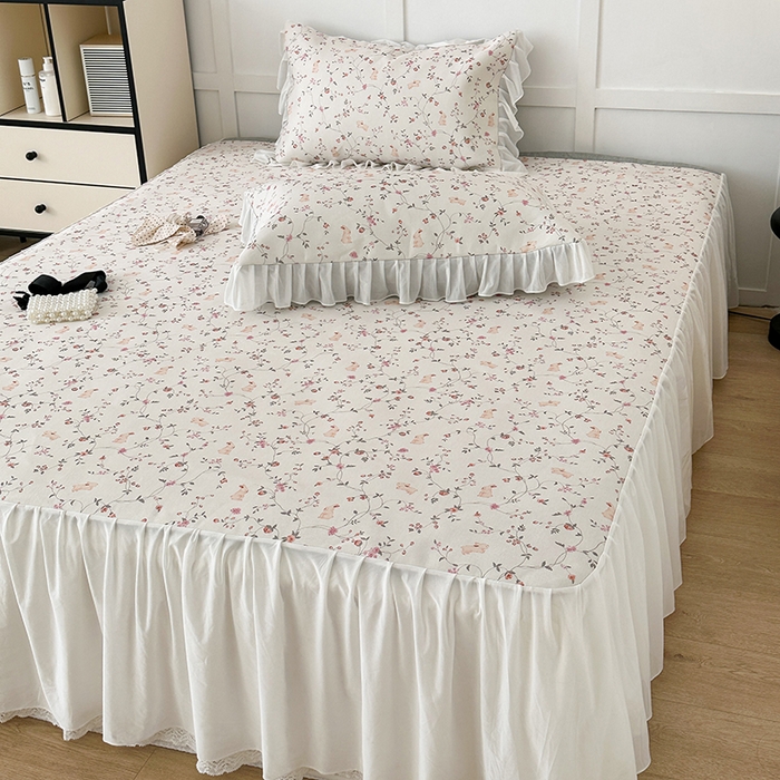 91家纺网 家纺一手货源 找家纺 昔可家纺 2024新款A类900D仙仙雪纺床裙冰丝席 花园萌兔