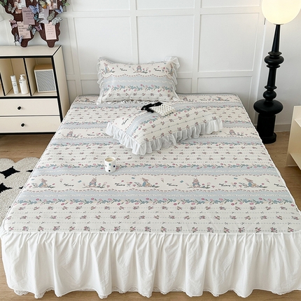 昔可家纺 2024新款A类900D仙仙雪纺床裙冰丝席 郁金香布兰兔