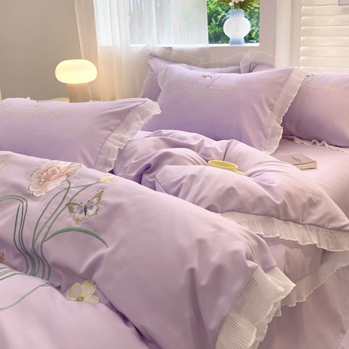 91家纺网 家纺一手货源 找家纺 （总）凯艾玲 2024新款简约轻奢磨毛细斜纹四件套-花之舞 紫色