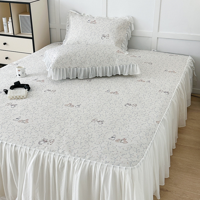 91家纺网 家纺一手货源 找家纺 昔可家纺 2024新款A类900D仙仙雪纺床裙冰丝席 花楹兔