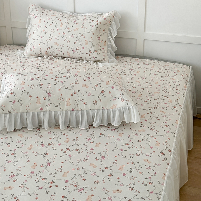 91家纺网 家纺一手货源 找家纺 昔可家纺 2024新款A类900D仙仙雪纺床裙冰丝席 花园萌兔