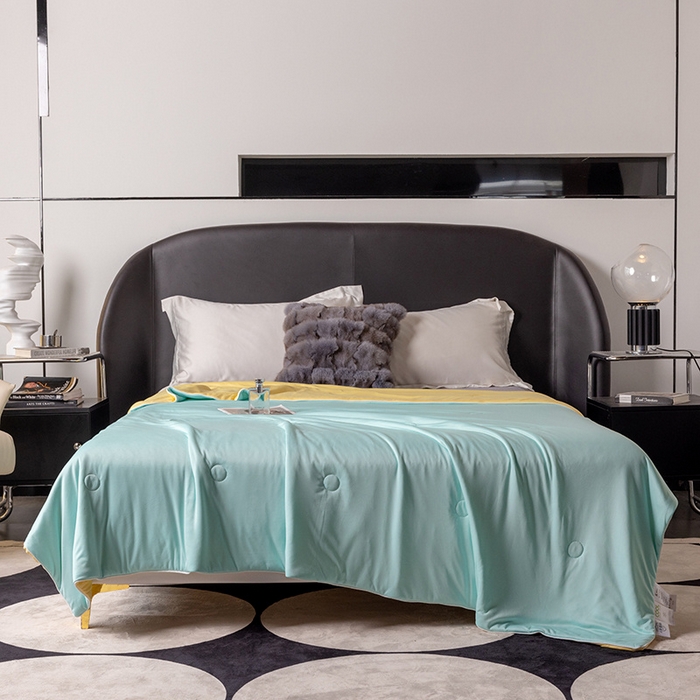 91家纺网 家纺一手货源 找家纺 小芽 2024新款凉感丝夏被 水绿+黄