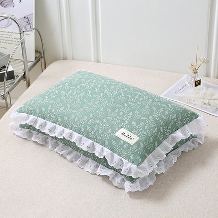 91家纺网 家纺一手货源 找家纺 梦叶草 2024新款全棉蕾丝花边全荞麦枕枕芯纯棉荞麦枕头 全棉蕾丝边荞麦枕-绿色