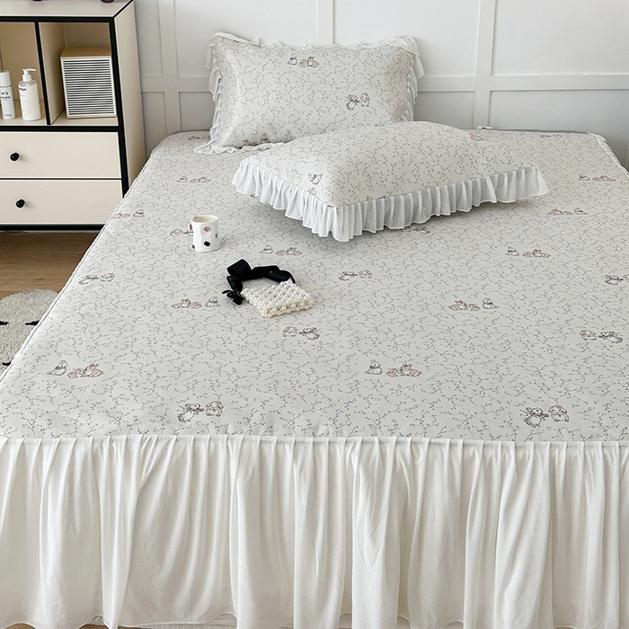 91家纺网 家纺一手货源 找家纺 昔可家纺 2024新款A类900D仙仙雪纺床裙冰丝席 花楹兔