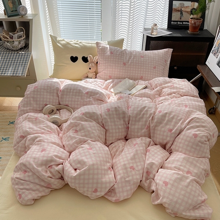 桃子家居 2024新款A类纯棉水洗棉毛巾绣奶油少女甜心系列学生四件套 水洗棉-少女甜心粉粉+黄黄