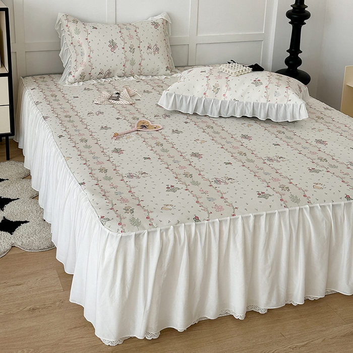 91家纺网 家纺一手货源 找家纺 昔可家纺 2024新款A类900D仙仙雪纺床裙冰丝席 花朵小兔