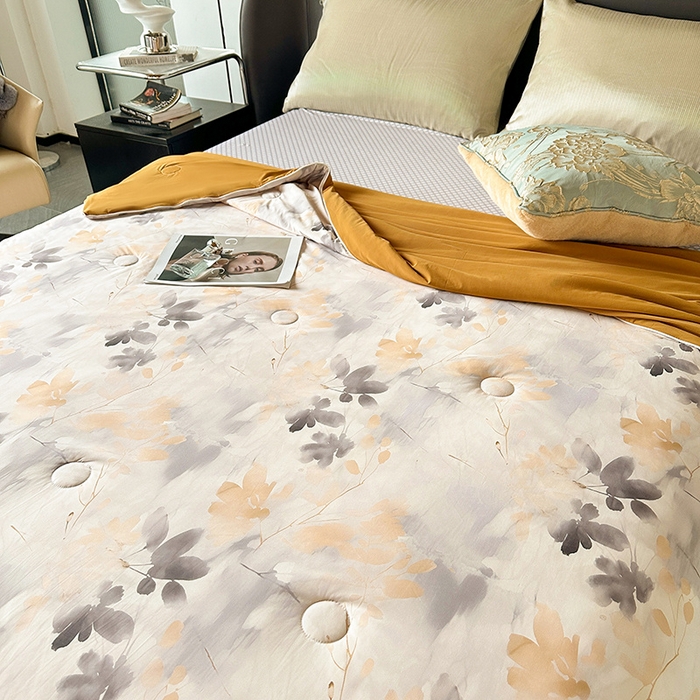 91家纺网 家纺一手货源 找家纺 小芽 2024新款凉感丝夏被 叶舞