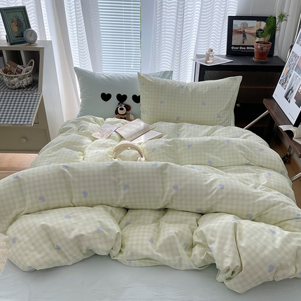桃子家居 2024新款A类纯棉水洗棉毛巾绣奶油少女甜心系列学生四件套 水洗棉-少女甜心绿兰+兰兰