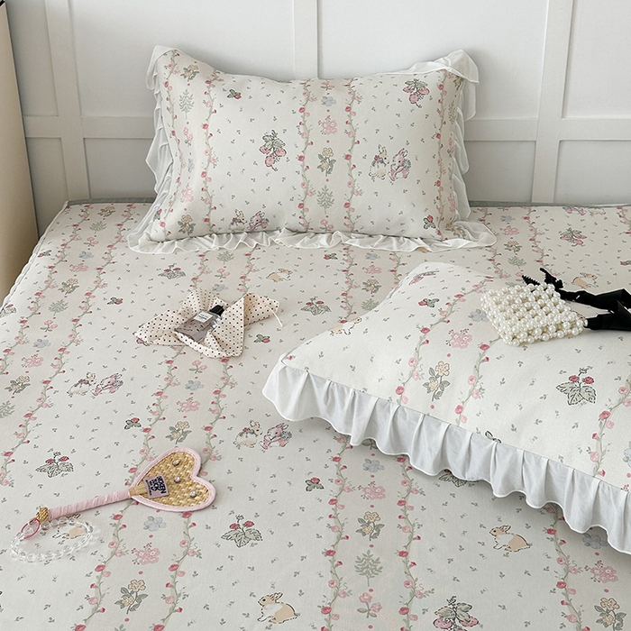 91家纺网 家纺一手货源 找家纺 昔可家纺 2024新款A类900D仙仙雪纺床裙冰丝席 花朵小兔