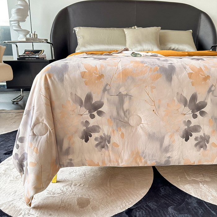 91家纺网 家纺一手货源 找家纺 小芽 2024新款凉感丝夏被 叶舞