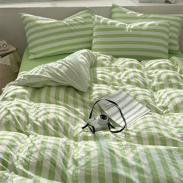 91家纺网 家纺一手货源 找家纺 多品 2024新款高克重水洗棉双层纱皱皱纱单品被套 松绿条