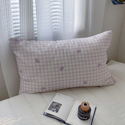 桃子家居 2024新款A类纯棉水洗棉毛巾绣奶油少女甜心系列学生单枕套 水洗棉爱心单枕套紫紫