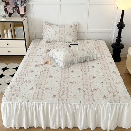 91家纺网 家纺一手货源 找家纺 昔可家纺 2024新款A类900D仙仙雪纺床裙冰丝席 花朵小兔