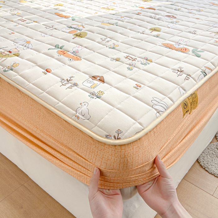 91家纺网 家纺一手货源 找家纺 鑫钰 2024新款全棉印花大豆夹棉床笠床垫保护罩 田园趣事